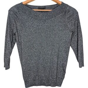 Gray Silver Metallic Knit Top Women Small Party Holiday Event Shimmer Evening
